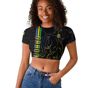 Custom Gabon Football Raglan Cropped T shirt Go Champions - Black Ver