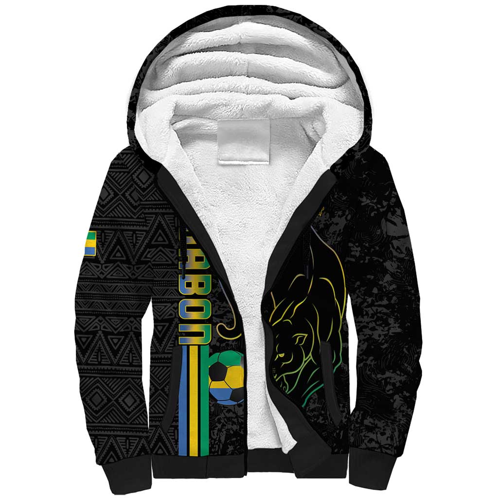 Custom Gabon Football Sherpa Hoodie Go Champions - Black Ver