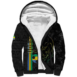 Custom Gabon Football Sherpa Hoodie Go Champions - Black Ver