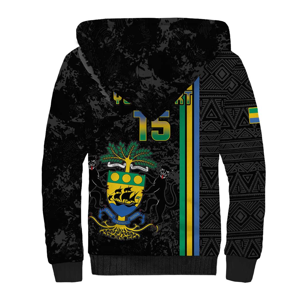 Custom Gabon Football Sherpa Hoodie Go Champions - Black Ver