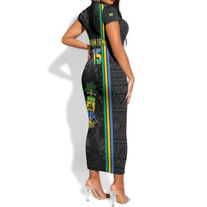 Custom Gabon Football Short Sleeve Bodycon Dress Go Champions - Black Ver LT15