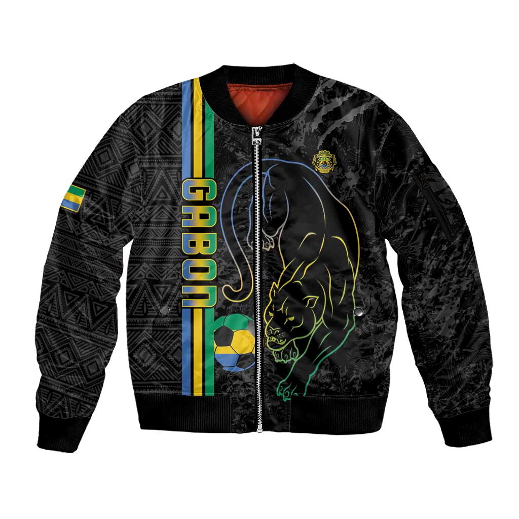 Custom Gabon Football Sleeve Zip Bomber Jacket Go Champions - Black Ver