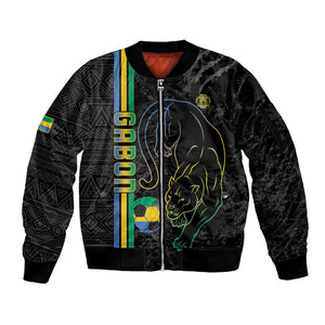 Custom Gabon Football Sleeve Zip Bomber Jacket Go Champions - Black Ver
