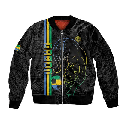 Custom Gabon Football Sleeve Zip Bomber Jacket Go Champions - Black Ver