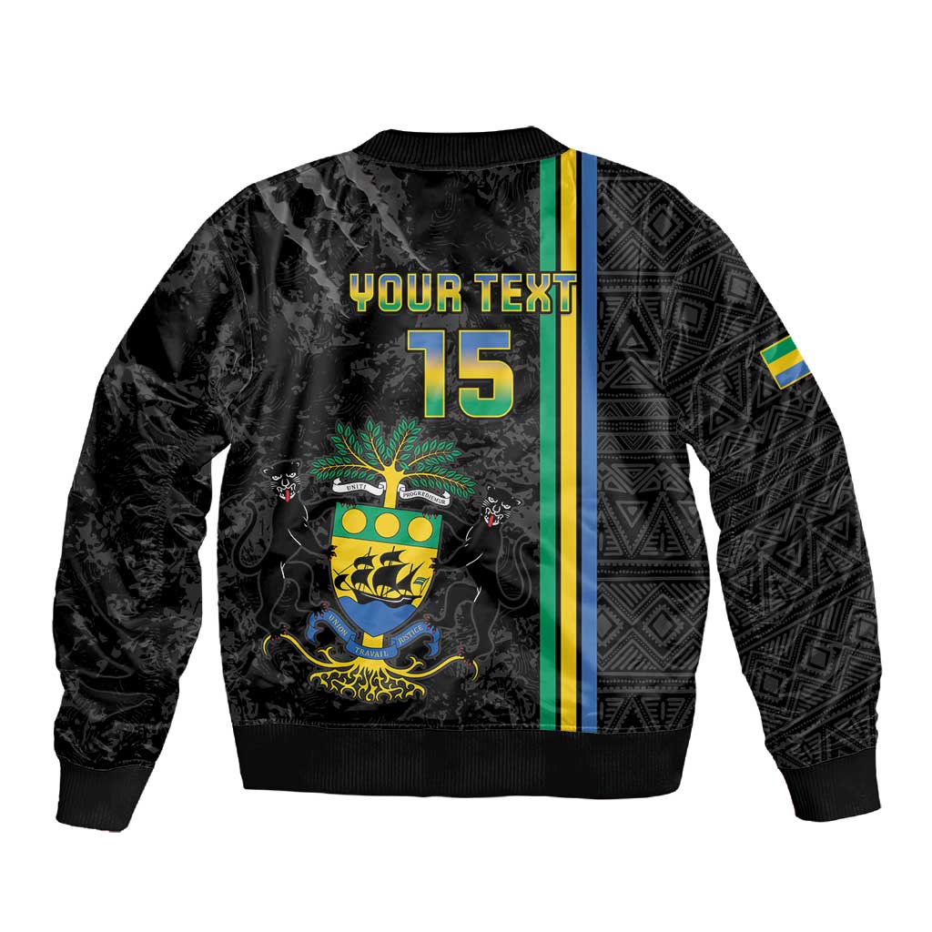Custom Gabon Football Sleeve Zip Bomber Jacket Go Champions - Black Ver