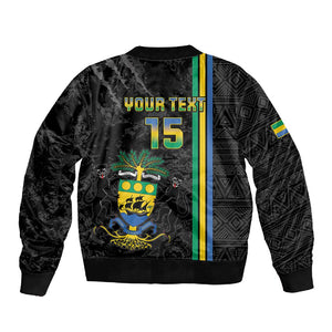 Custom Gabon Football Sleeve Zip Bomber Jacket Go Champions - Black Ver