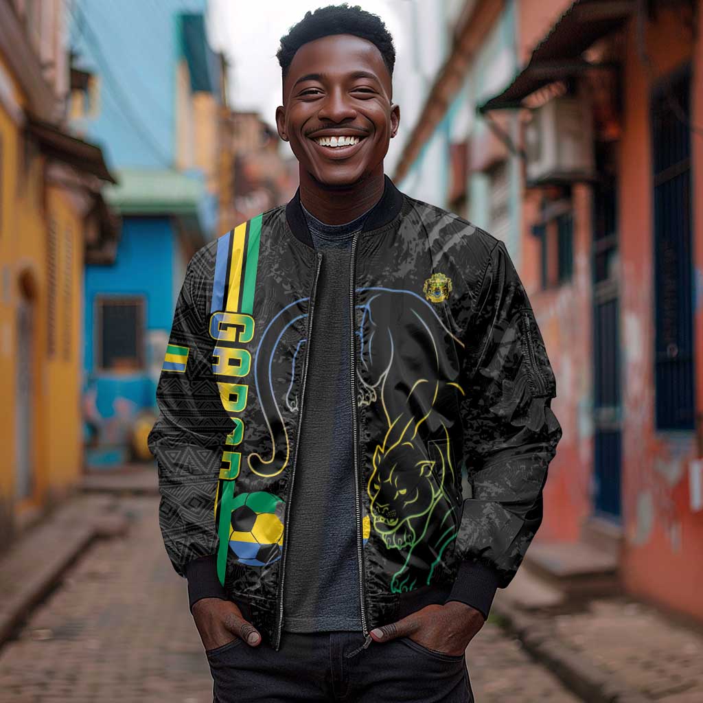 Custom Gabon Football Sleeve Zip Bomber Jacket Go Champions - Black Ver