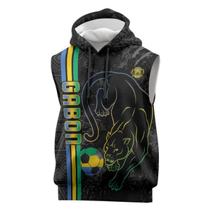 Custom Gabon Football Sleeveless Hoodie Go Champions - Black Ver - African Pride