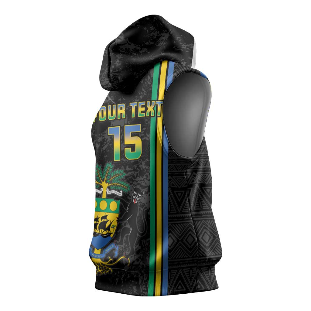Custom Gabon Football Sleeveless Hoodie Go Champions - Black Ver - African Pride