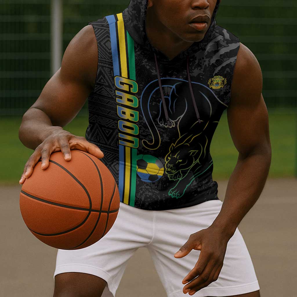 Custom Gabon Football Sleeveless Hoodie Go Champions - Black Ver - African Pride