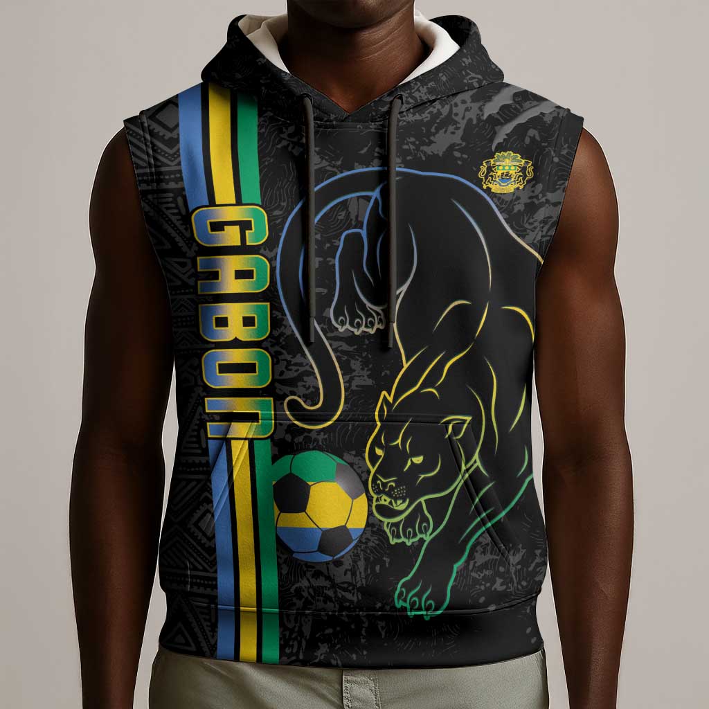 Custom Gabon Football Sleeveless Hoodie Go Champions - Black Ver - African Pride