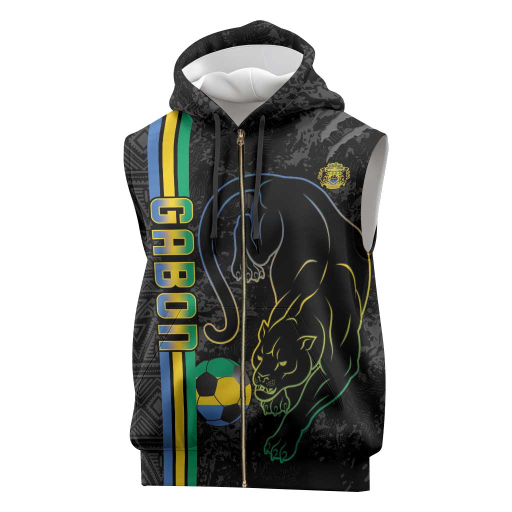 Custom Gabon Football Sleeveless Zip Hoodie Go Champions - Black Ver - African Pride