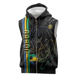 Custom Gabon Football Sleeveless Zip Hoodie Go Champions - Black Ver - African Pride