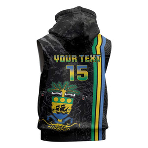 Custom Gabon Football Sleeveless Zip Hoodie Go Champions - Black Ver - African Pride