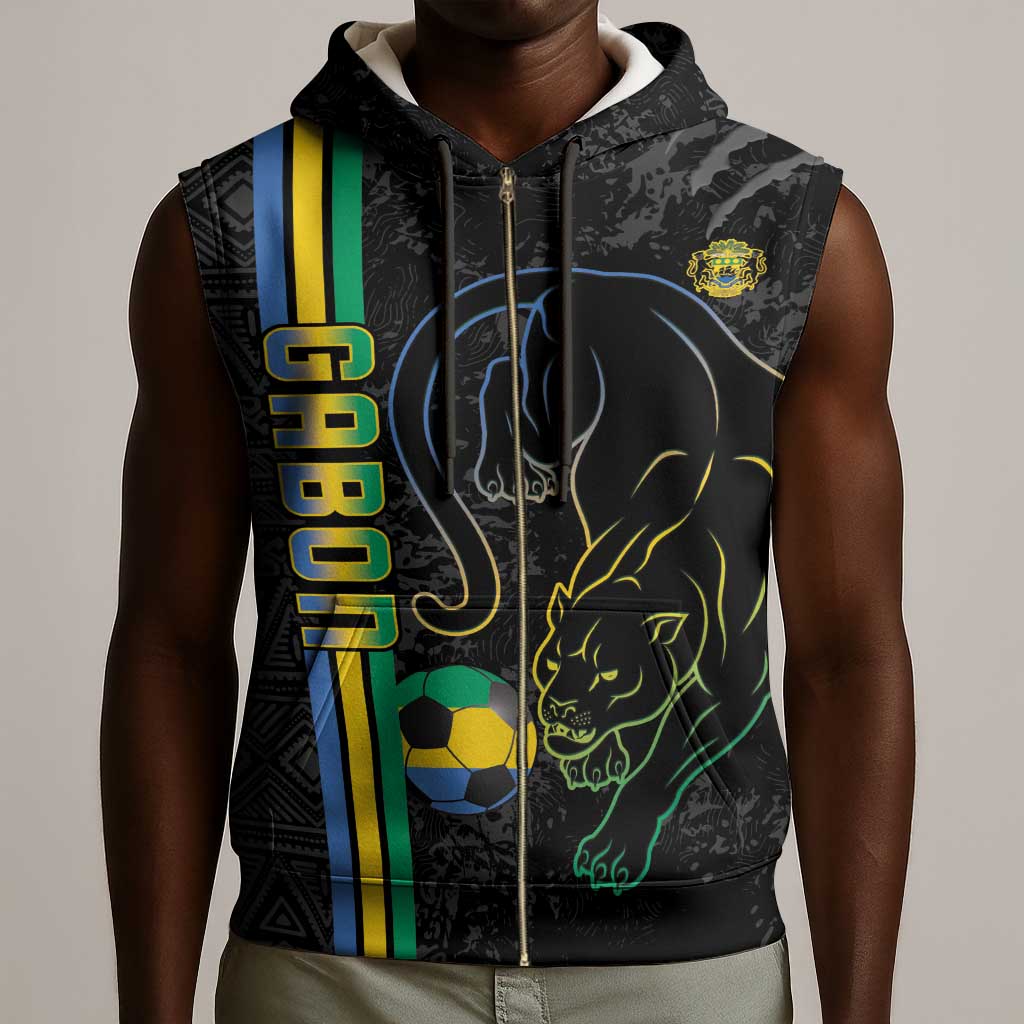 Custom Gabon Football Sleeveless Zip Hoodie Go Champions - Black Ver - African Pride