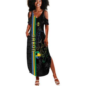Custom Gabon Football Summer Maxi Dress Go Champions - Black Ver