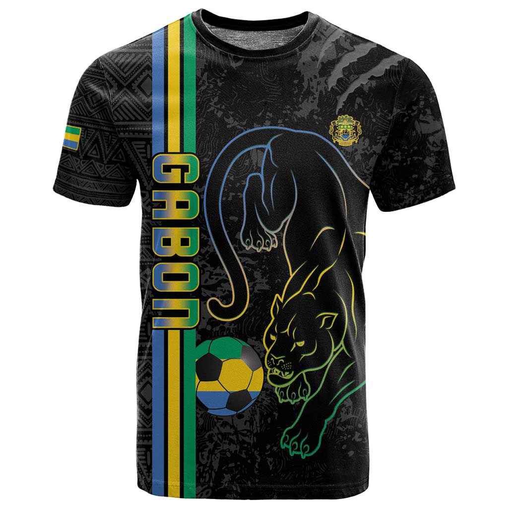 Custom Gabon Football T shirt Go Champions - Black Ver