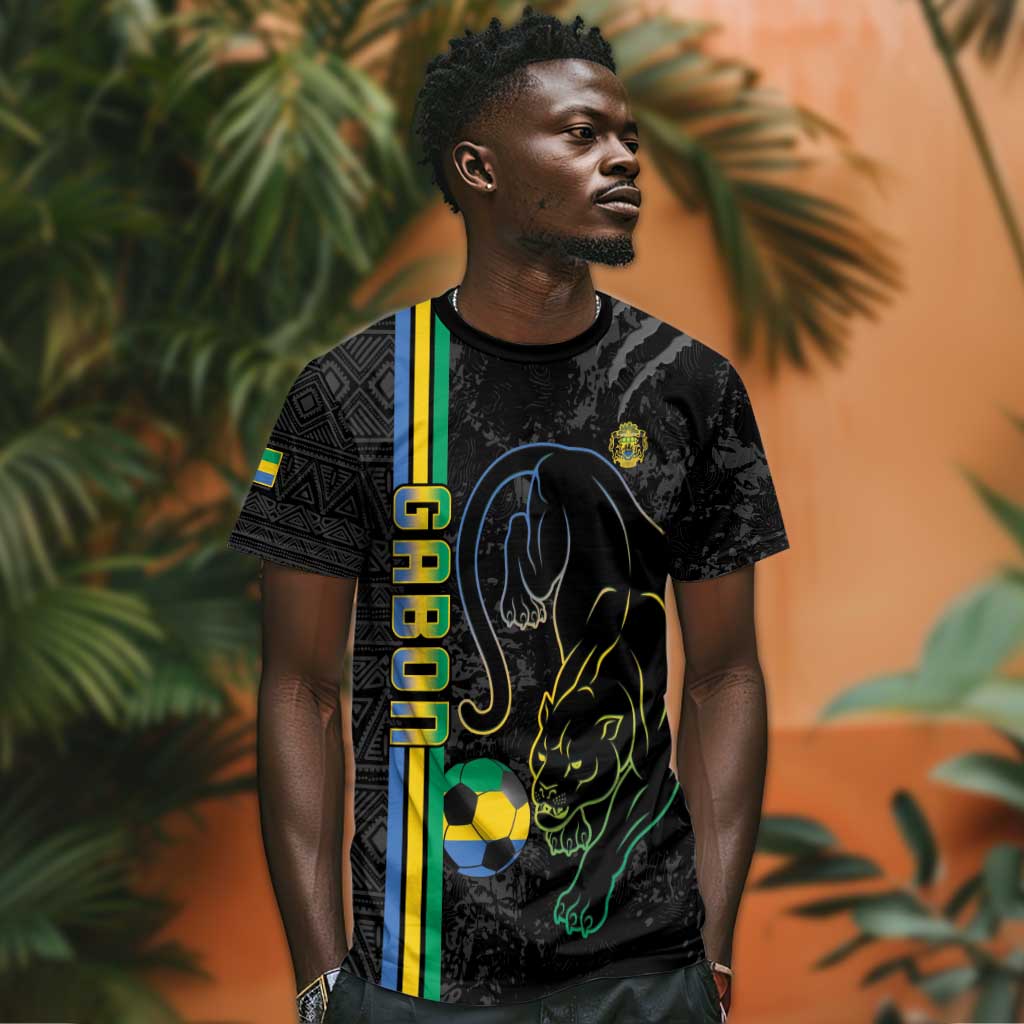Custom Gabon Football T shirt Go Champions - Black Ver