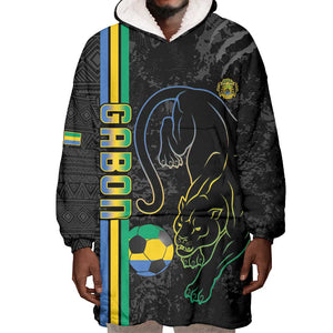 Custom Gabon Football Wearable Blanket Hoodie Go Champions - Black Ver