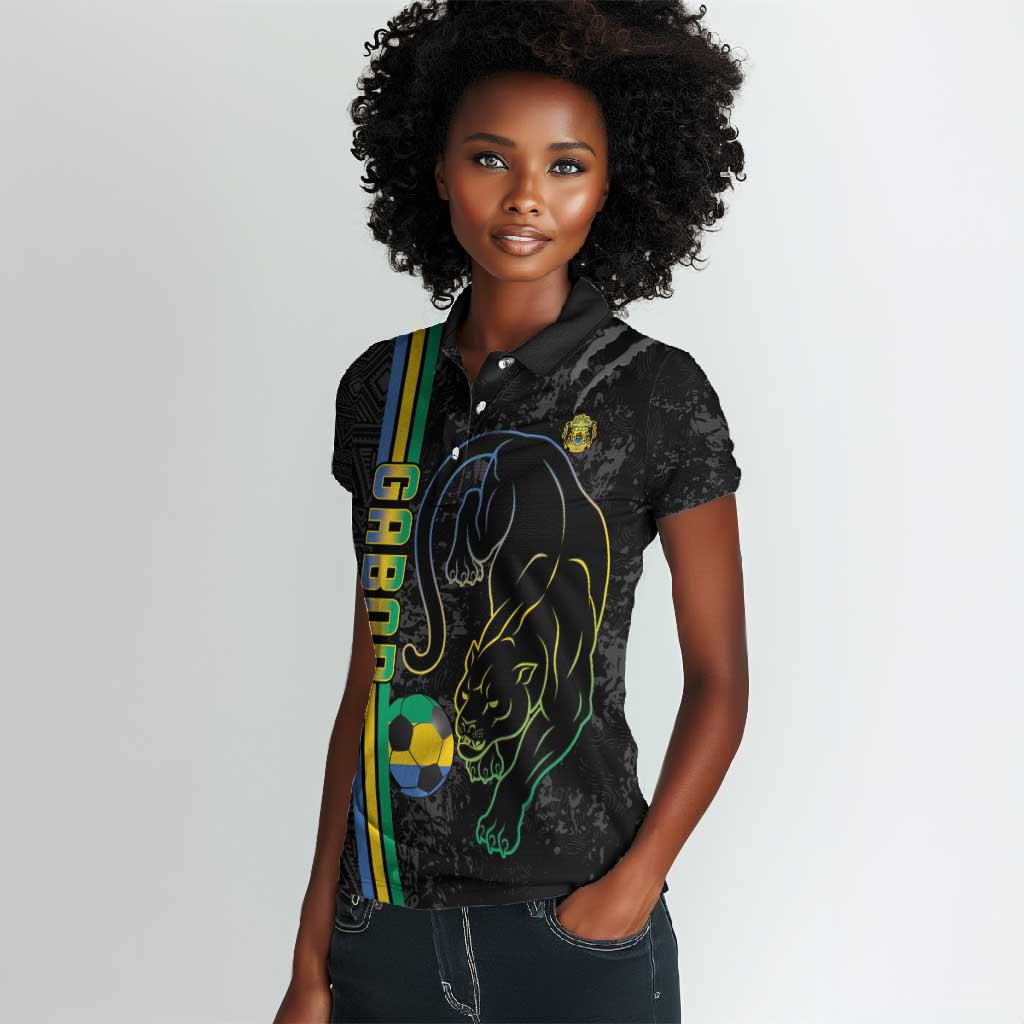 Custom Gabon Football Women Polo Shirt Go Champions - Black Ver