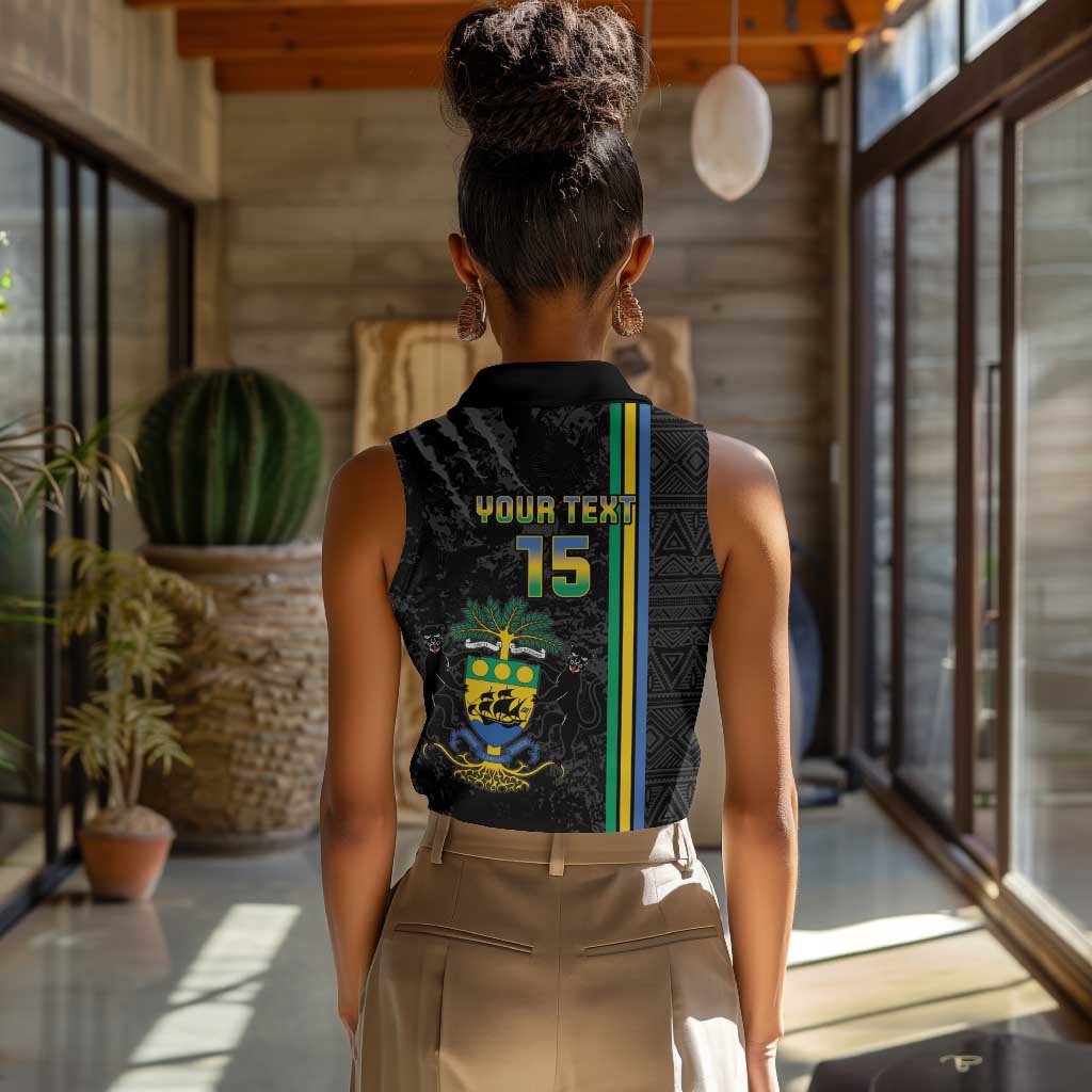 Custom Gabon Football Women Sleeveless Polo Shirt Go Champions - Black Ver