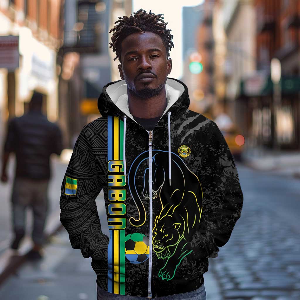 Custom Gabon Football Zip Hoodie Go Champions - Black Ver