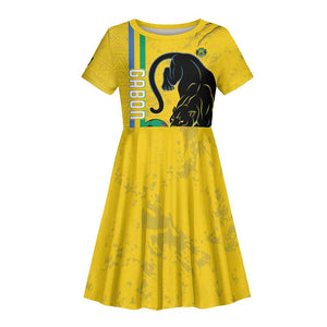 Custom Gabon Football Kid Short Sleeve Dress Go Champions - Yellow Ver
