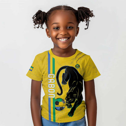 Custom Gabon Football Kid T shirt Go Champions - Yellow Ver
