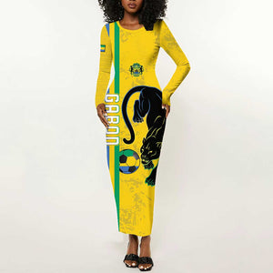 Custom Gabon Football Long Sleeve Bodycon Dress Go Champions - Yellow Ver LT15