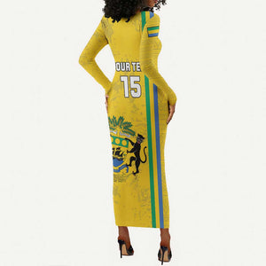 Custom Gabon Football Long Sleeve Bodycon Dress Go Champions - Yellow Ver LT15