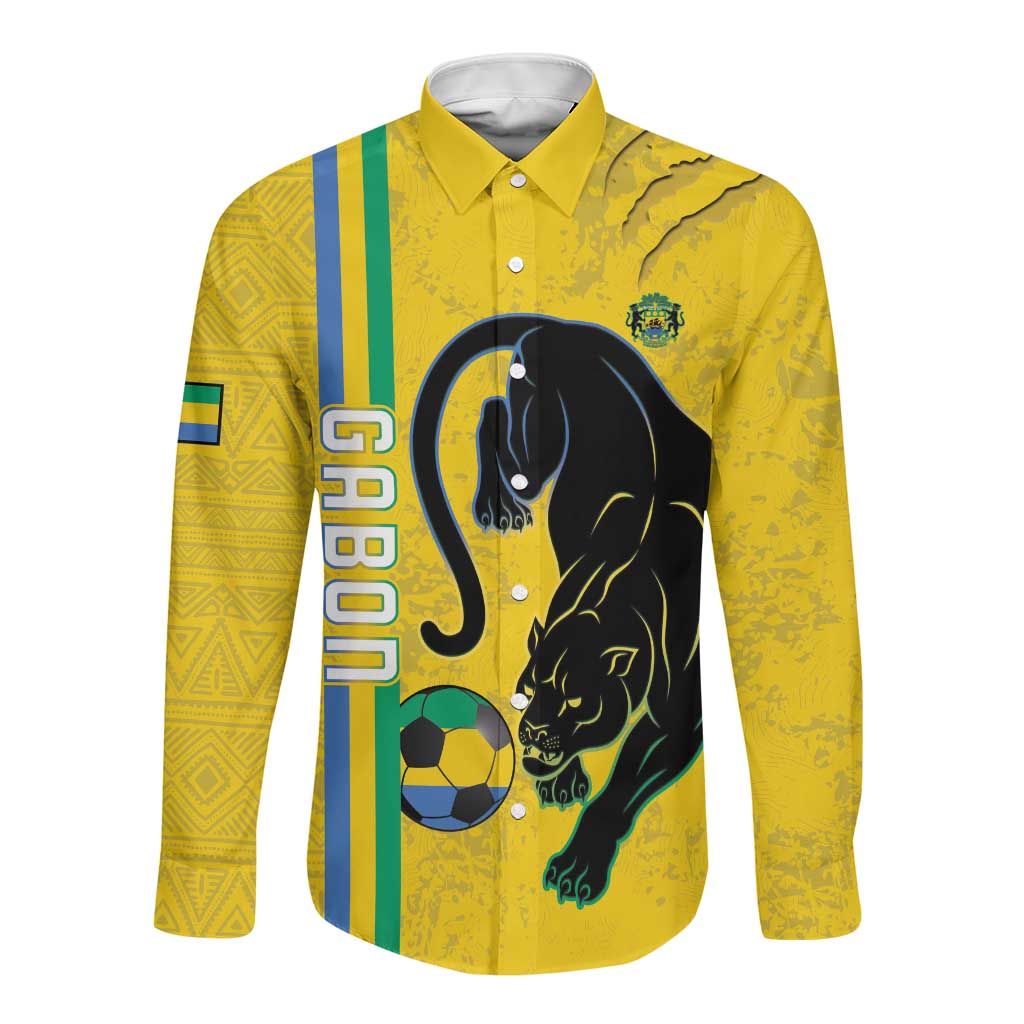 Custom Gabon Football Long Sleeve Button Shirt Go Champions - Yellow Ver