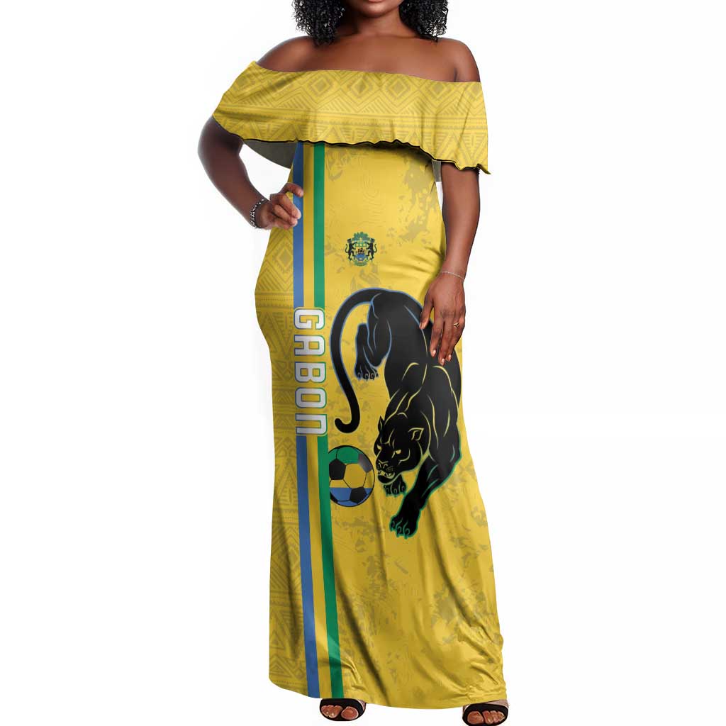 Custom Gabon Football Off Shoulder Maxi Dress Go Champions - Yellow Ver