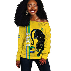 Custom Gabon Football Off Shoulder Sweater Go Champions - Yellow Ver