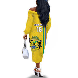 Custom Gabon Football Off The Shoulder Long Sleeve Dress Go Champions - Yellow Ver