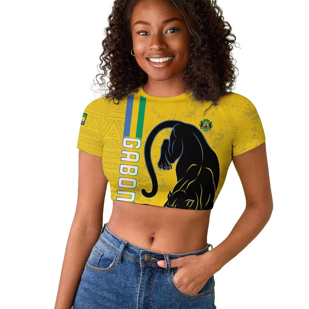 Custom Gabon Football Raglan Cropped T shirt Go Champions - Yellow Ver