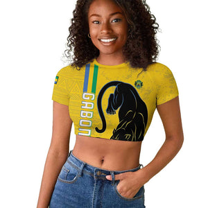 Custom Gabon Football Raglan Cropped T shirt Go Champions - Yellow Ver
