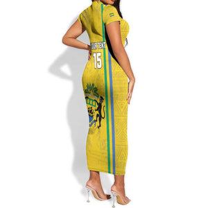 Custom Gabon Football Short Sleeve Bodycon Dress Go Champions - Yellow Ver LT15