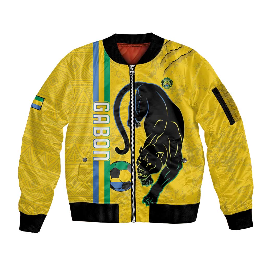 Custom Gabon Football Sleeve Zip Bomber Jacket Go Champions - Yellow Ver
