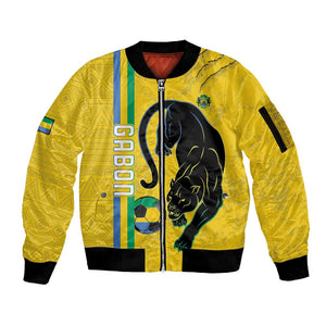 Custom Gabon Football Sleeve Zip Bomber Jacket Go Champions - Yellow Ver