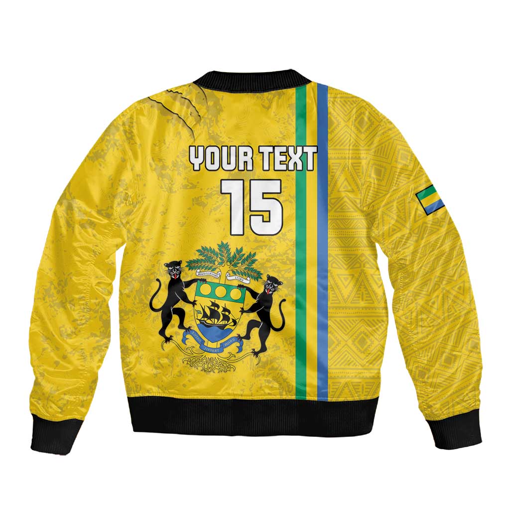 Custom Gabon Football Sleeve Zip Bomber Jacket Go Champions - Yellow Ver