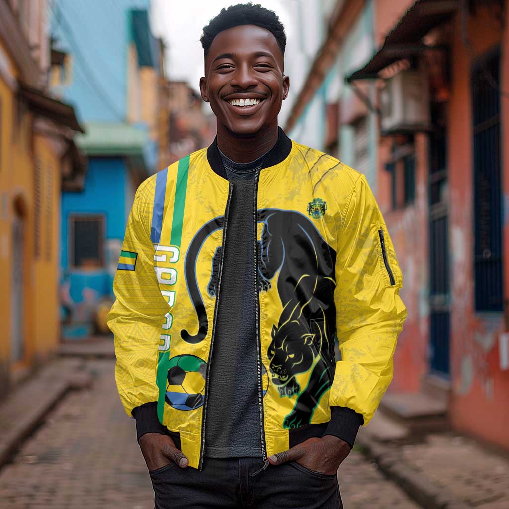 Custom Gabon Football Sleeve Zip Bomber Jacket Go Champions - Yellow Ver
