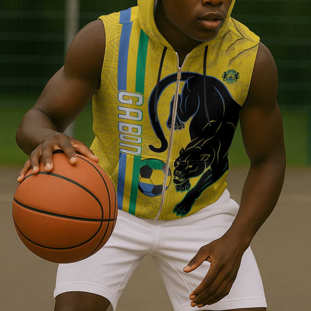Custom Gabon Football Sleeveless Zip Hoodie Go Champions - Yellow Ver - African Pride