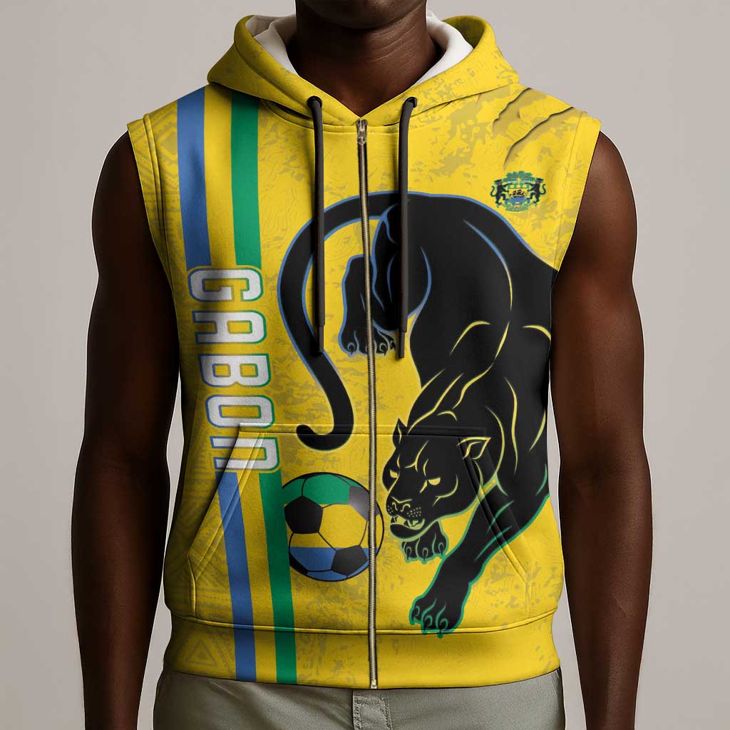 Custom Gabon Football Sleeveless Zip Hoodie Go Champions - Yellow Ver - African Pride
