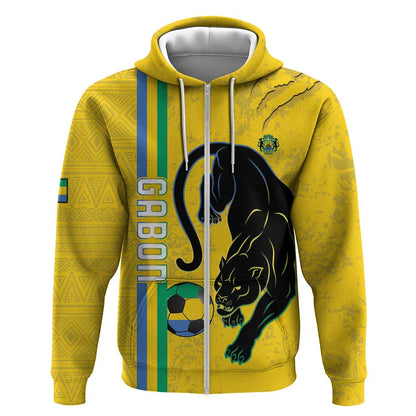 Custom Gabon Football Zip Hoodie Go Champions - Yellow Ver