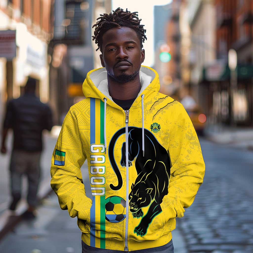Custom Gabon Football Zip Hoodie Go Champions - Yellow Ver