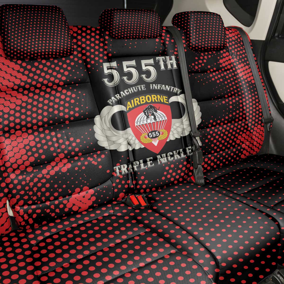 555th Parachute Infantry Back Car Seat Cover Triple Nickles Airborne Veteran Tribute