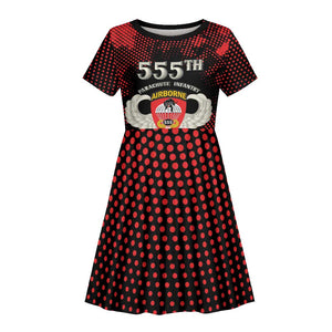 Personalized 555th Parachute Infantry Kid Short Sleeve Dress Triple Nickles Airborne Veteran Tribute