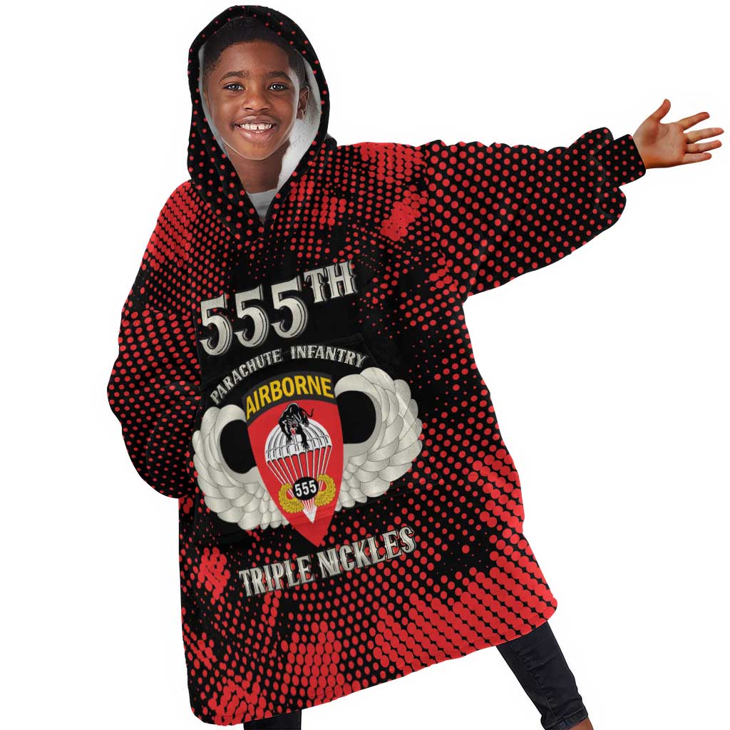 Personalized 555th Parachute Infantry Kid Wearable Blanket Hoodie Triple Nickles Airborne Veteran Tribute