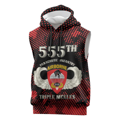 Personalized 555th Parachute Infantry Sleeveless Hoodie Triple Nickles Airborne Veteran Tribute