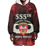 Personalized 555th Parachute Infantry Wearable Blanket Hoodie Triple Nickles Airborne Veteran Tribute